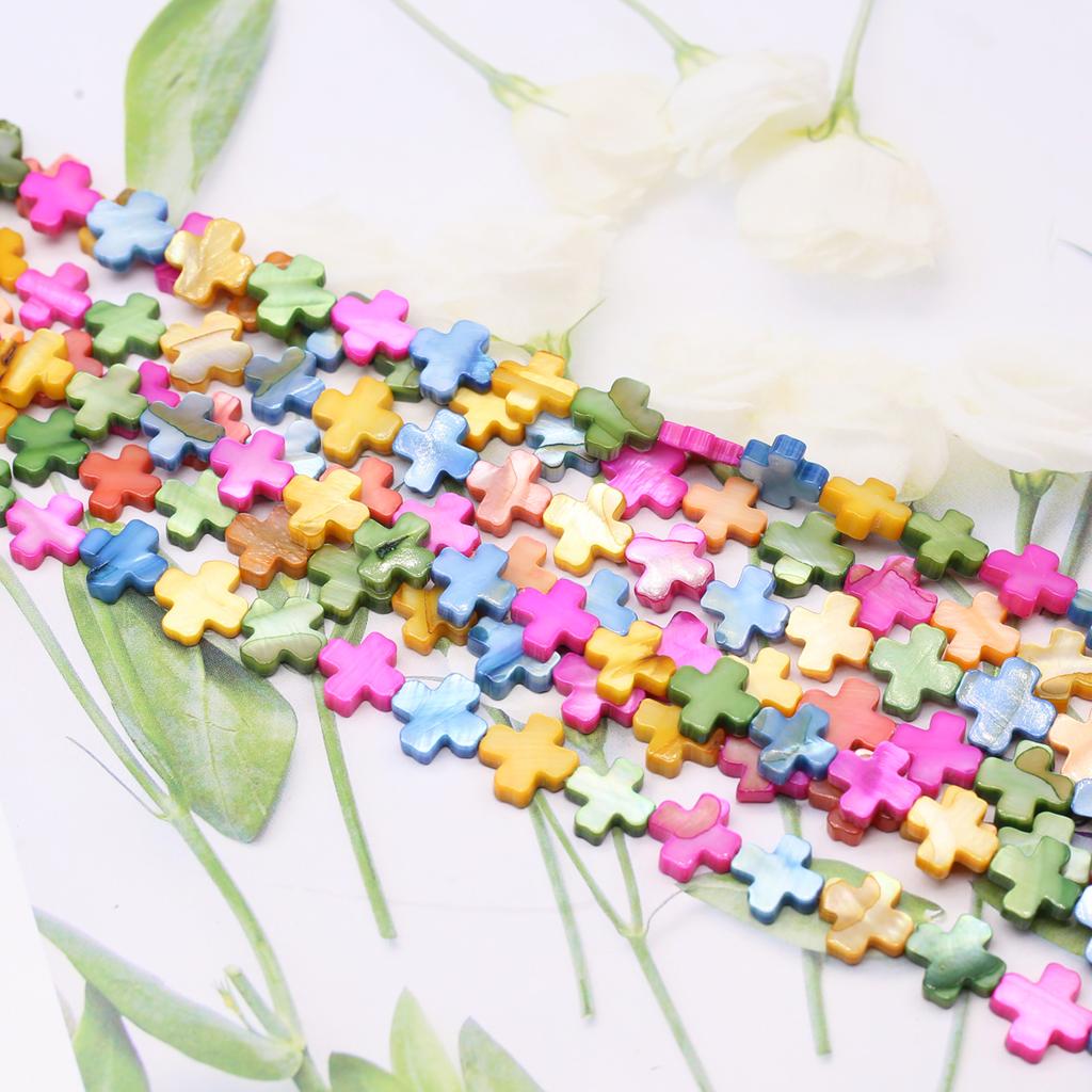 1Fio, Contas de Cruz de Concha Natural para Fabricação de Joias Suprimentos DIY, Presente Cristão Único para Mulheres Meninas, Comprimento 38cm