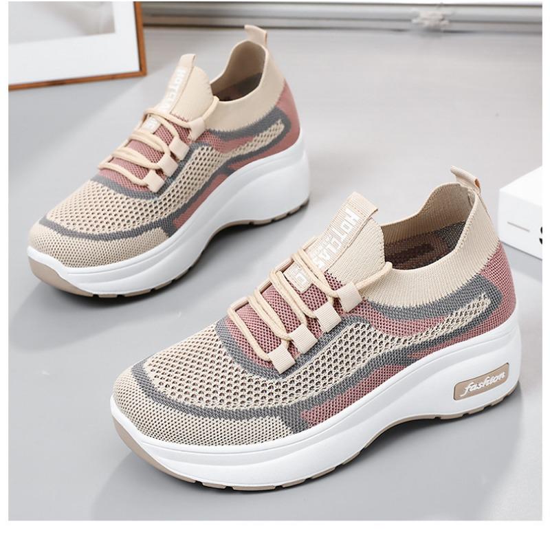 Women's Shoes, Sponge Cake Shoes, Comfortable and Breathable, All Season Flying Woven Shoes, Socks Shoes, Thick Soles, Classic Casual Shoes