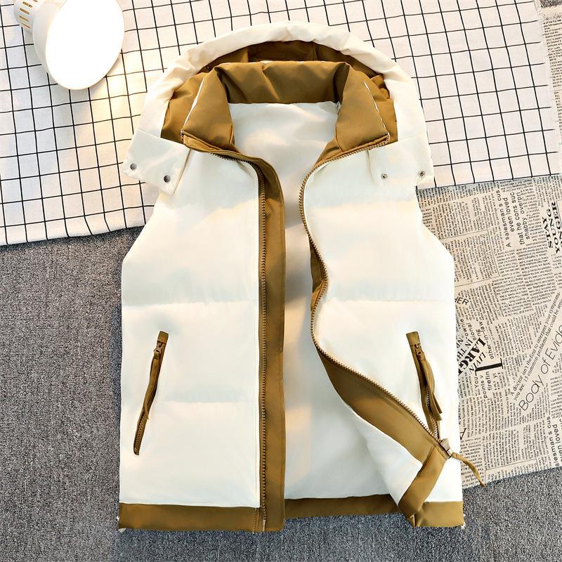 Autumn and winter cotton vest men's Korean version trendy hooded vest thickened warm teen coat men