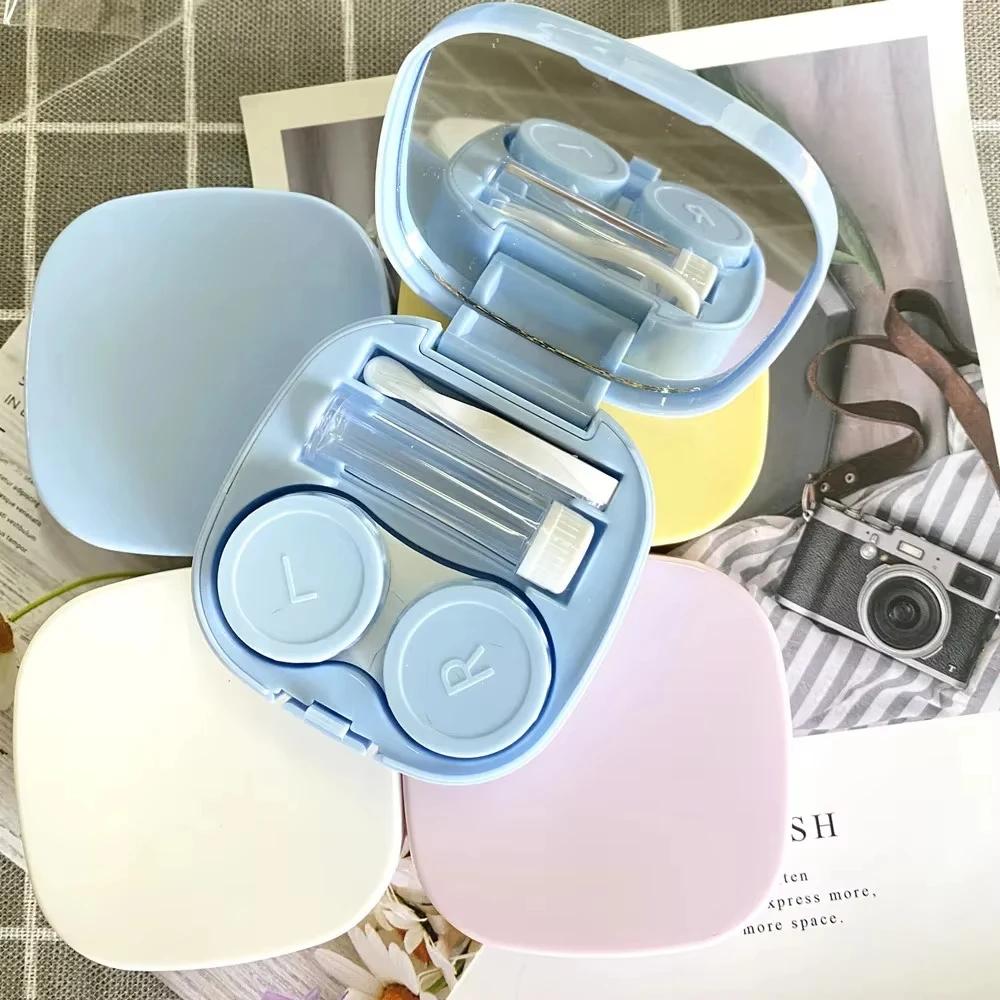 1pc Contact Lens Color Case Bring A Mirror Simple Square Box Portable Companion Kit Holder Contact Eye Lenses Storage Protector