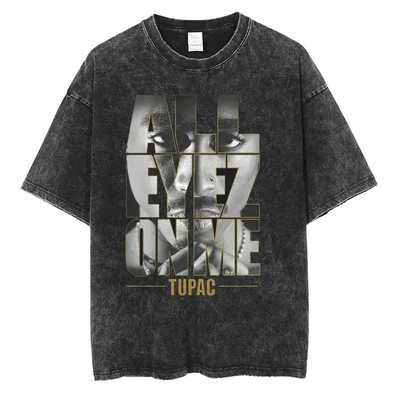 Tupac T-shirts Quality Cotton Vintage Tshirt Y2K Harajuku Men Hip Hop Short Sleeve Tees Black Oversized Fashion Streetwear