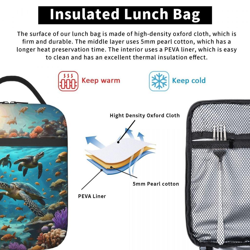 Schildkröte schwimmt im Meer Ozean Isolierte Lunchtasche für Kinder Schule Kühltasche Thermische Lebensmittelbox Tragetasche Auslaufsicherer Lunchboxen Behälter