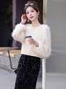 fashionable crew neck bling bling pullover sweater top that can be worn in and [RAREWAY] Women's sweater, long-sleeved knit, bling, eye-catching