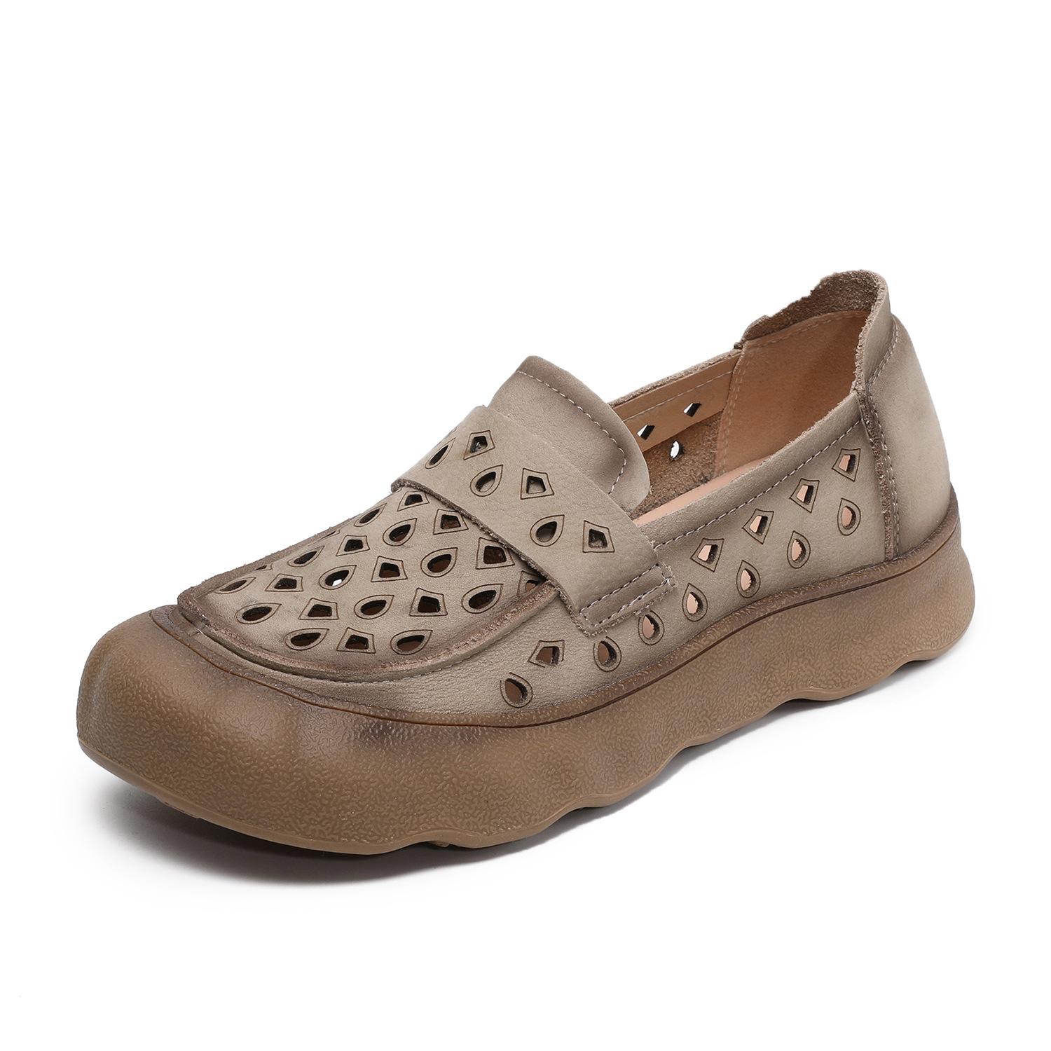 

Johnature Soft Soled Slip-on Genuine Leather Loafers Comfortable Hollow-out Breathable Women s Flat Shoes 39 бежевий