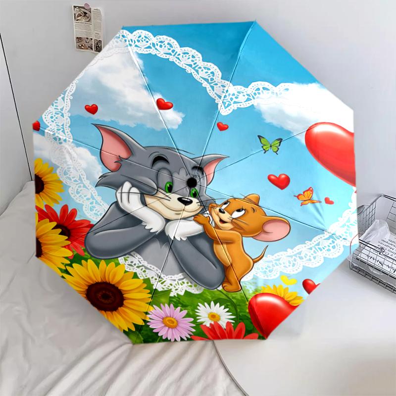 

1pc Tom and Jerry pattern Umbrella Portable Folding Umbrella Iron Frame Hole Bone Structure Outdoor Home Umbrella разноцветный