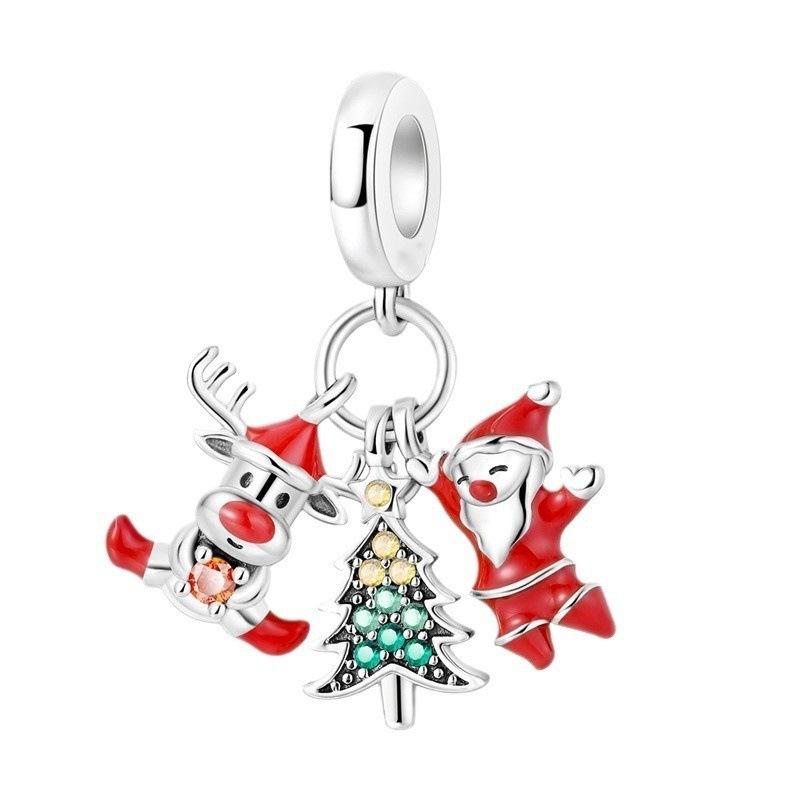 2026 Christmas Theme Snowflake Gift Box Santa Claus Beaded Pendant 925 Silver DIY Bracelet Christmas Gift