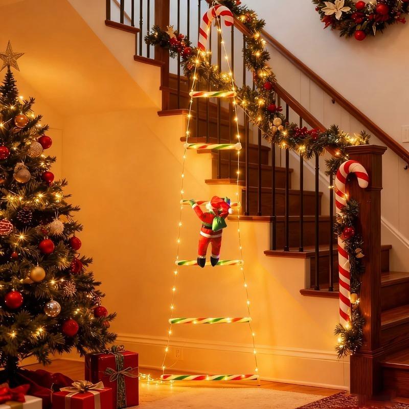 LED Christmas Fairy Lights Ladder Lights with Santa Claus Christmas Tree Lights For Indoor Outdoor Window Garden Home Decoration