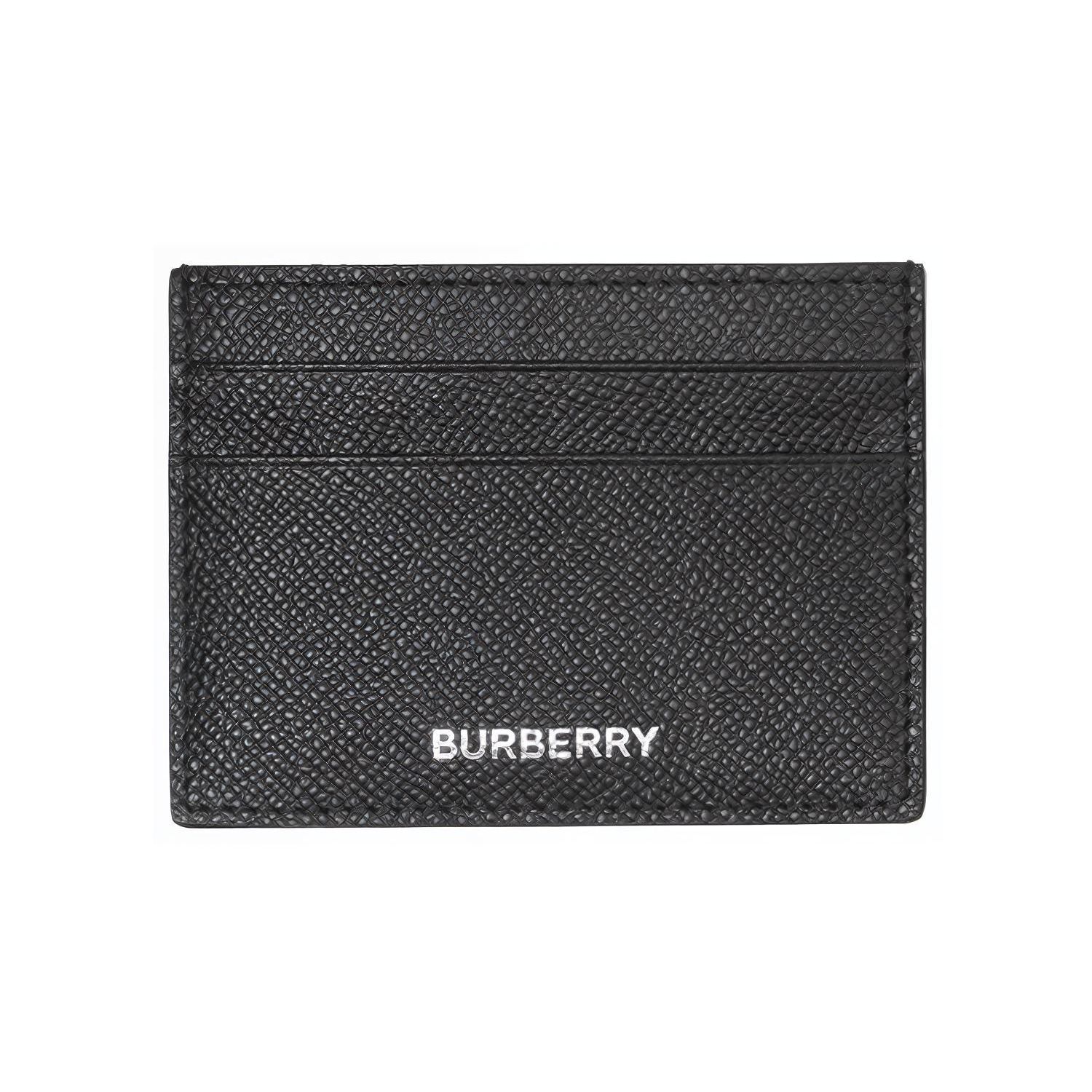 

Burberry Logo Print Grained Leather Card Holder, Luxury Black Slim Card Case Wallet for Men, Daily Carry & Travel Use 80146621 Basic Set (Bag+Dust Bag)