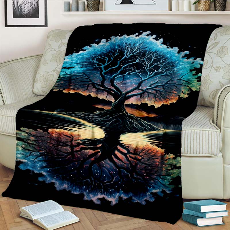 Tree of Life Mystical Celtic Art Print Flannel Blanket Cozy Warm Throw Sofa Bedroom Present Indoor Home Party Lounge Decor