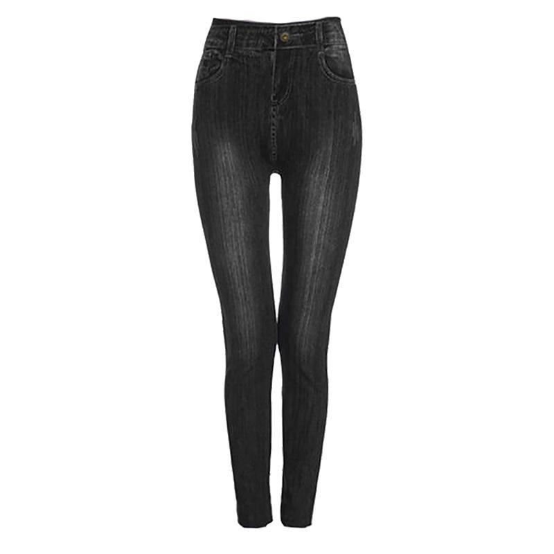 Women Plus Size Pencil Pants Imitation Jeans Denim Pants High Waist Leggings Casual CLE