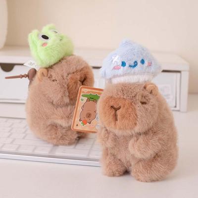Key Ring Plush Animal Pendant Funny Cartoon Capybara Keychain Pulling Rope Capybara Dolls  Friends