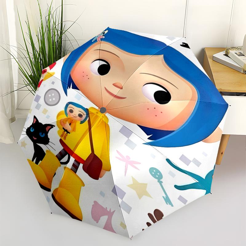 Coraline Print Automatic Umbrella, 8 Rib Iron Frame, Plastic Handle, Suitable for Outdoor Travel &Daily , Ideal Gift