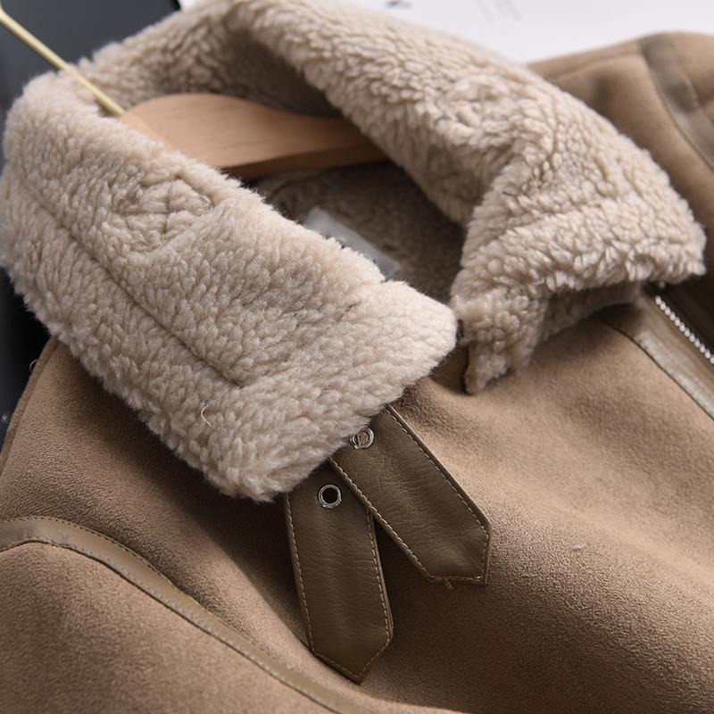 Winter Women Thick Warm Suede Jacket Short Motorcycle Brown Coats Faux Shearling Sheepskin Leather Jackets Outwear