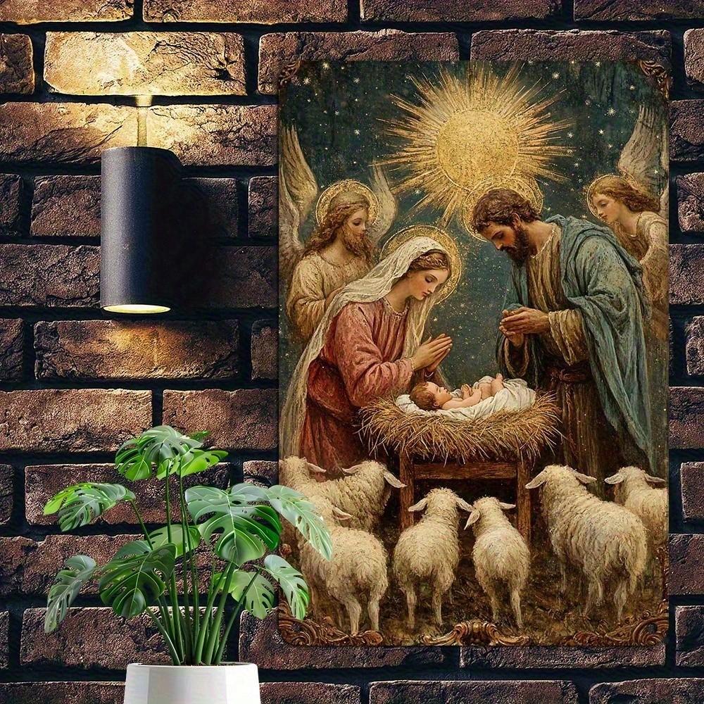 Vintage Metal Tin Sign Christmas Nativity Wall Art Rustic Home Decor 20x30