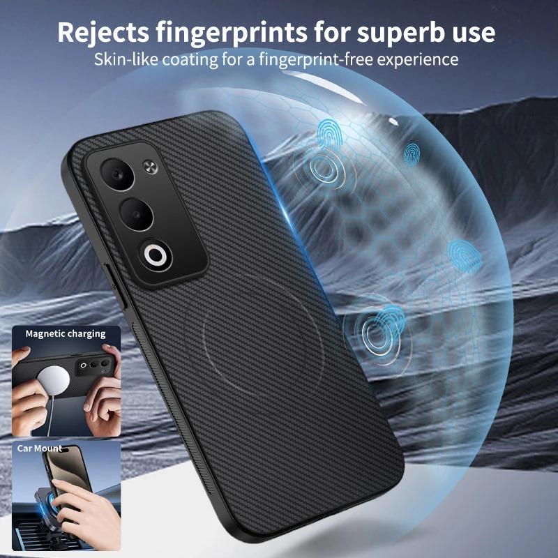 Carbon Fiber Wireless Charging Magnetic Cases For OPPO A5x A5 Pro 4G 5G Lens Protection Silicone Soft Bumper Cover Phone Case