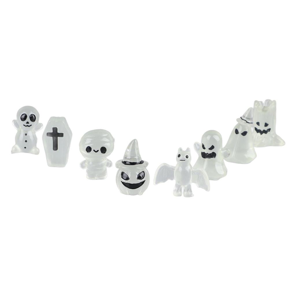 8 ks Halloweenské ozdoby Miniaturní svítící náhrobek Dýně Lebka Duch Zahradní dekor