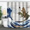 Waterproof Curtain With Mildewproof Shower Sea Wave Dinosaur Whale And Cat Print
