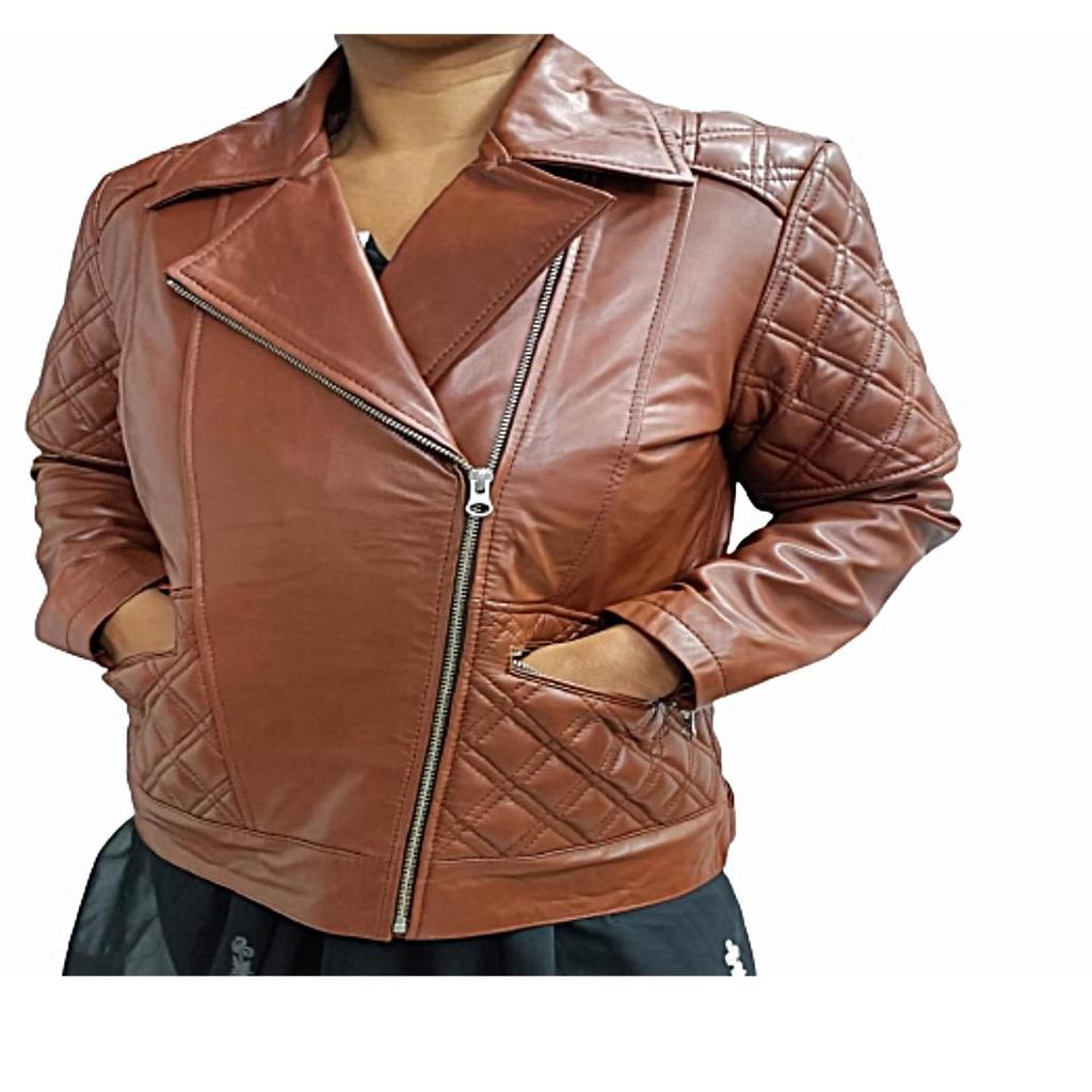 Women's Brown 100% Genuine Soft Leather Quilted Biker Jacket, Women's Brown  Lambskin Leather Slim Fit Moto Jacket, Ladies Jacket, Wife Giftv