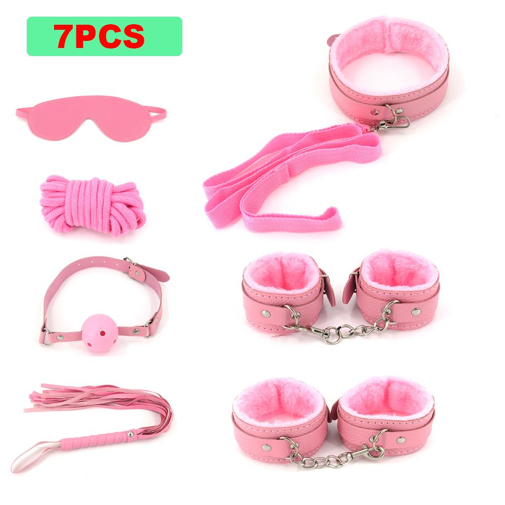 BDSM Bondage Set Sex Product Erotic Toys For Adults Games Plush Leather Handcuffs Nipple Clamps Gag Whip Rope Anal Plug