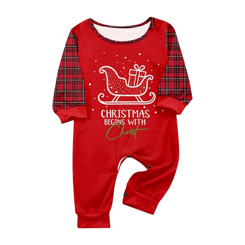 Set de pijamale de Crăciun coordonate pentru familie, cu top cu mânecă lungă și gât rotund și pantaloni, pentru părinte și copil