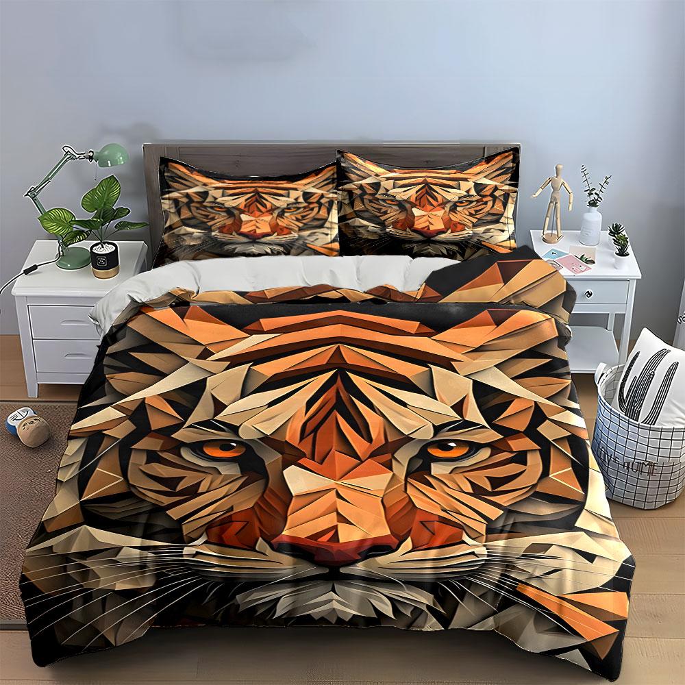 Geometric tiger face pattern. Bedding sets Duvet cover sets Duvet covers Pillowcases(1*Duvet Cover 2*Pillowcases without duvet insert)