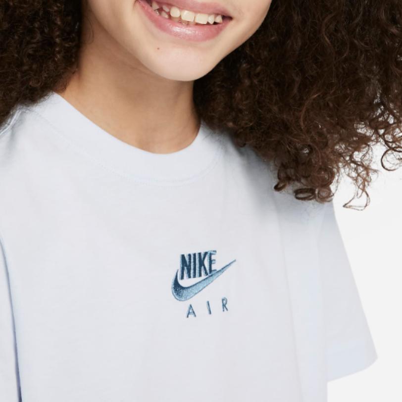 Nike Air Logo Embroidered Round Neck Loose Short Sleeve T-Shirt Kids Tops Football-Grey DO1341-085