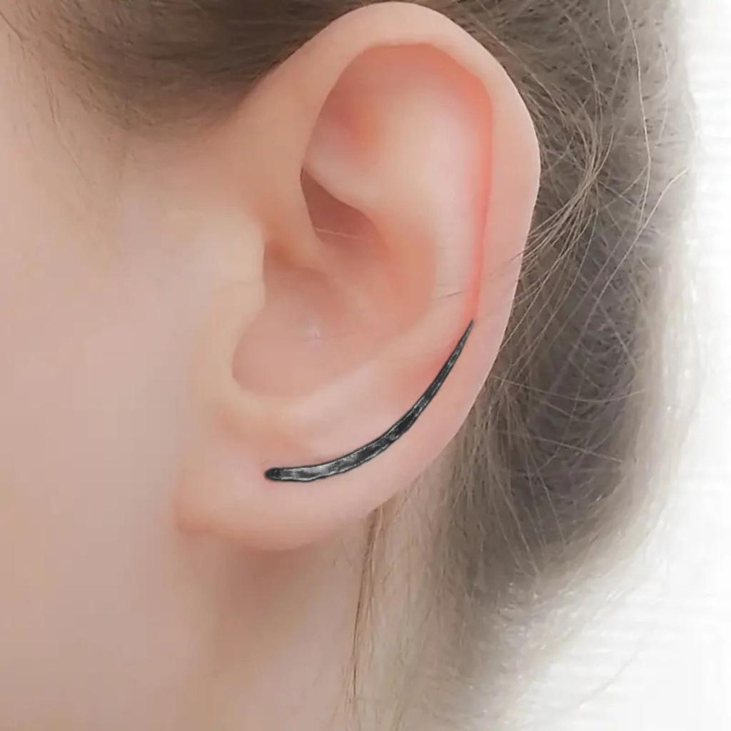 Minimalist Hammered Curved Bar Ear Cuff Stud Earrings Three Tone Option Women Simple Ear Jewelry