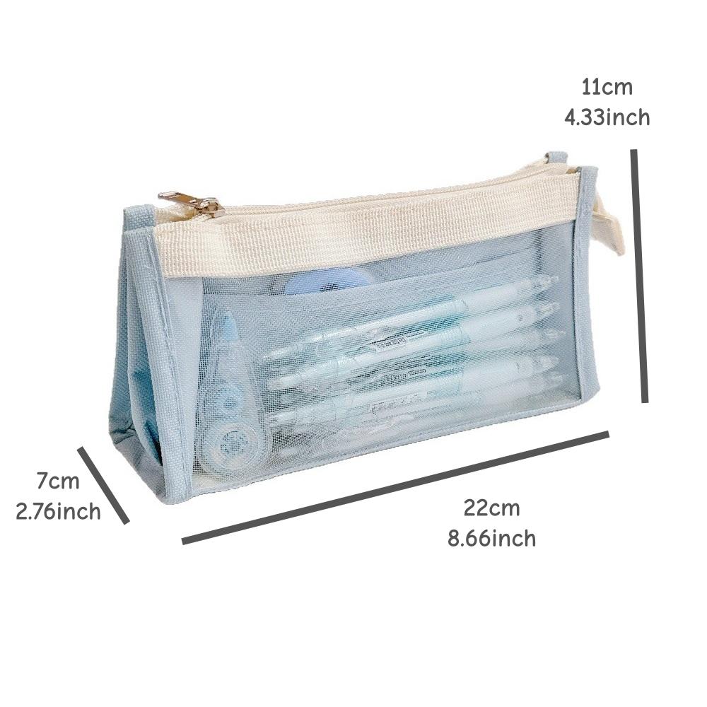 Trousse à crayons en maille transparente Color Block Sac de rangement pour stylos pour examen Minimaliste Grande capacité Multi-couches Papeterie