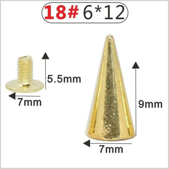 Punk Spike Alloy Bullet Rivet Horn Cone with Base Screw for Apparel, Bags, Shoes
