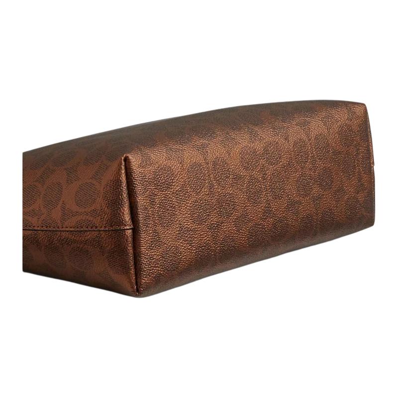Coach Fiona 24 Gold Logo Tote Bag Shopping Bag Underarm Bag Coated Canvas and Smooth Leather Shoulder Bag Medium Women's Brown