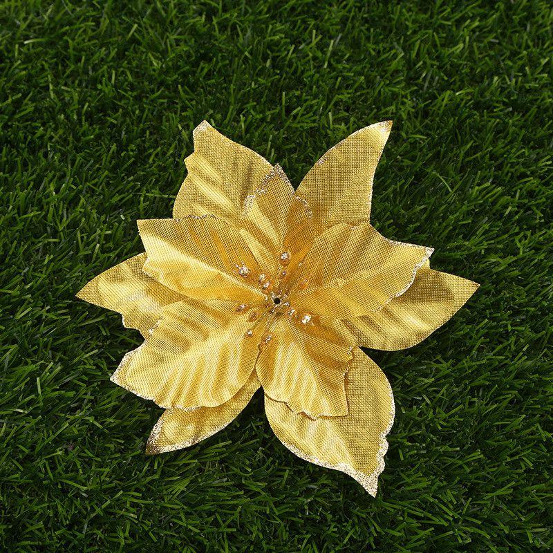 Elegant 10pcs Christmas Large Poinsettia Glitter Flower Arrangement For Trees