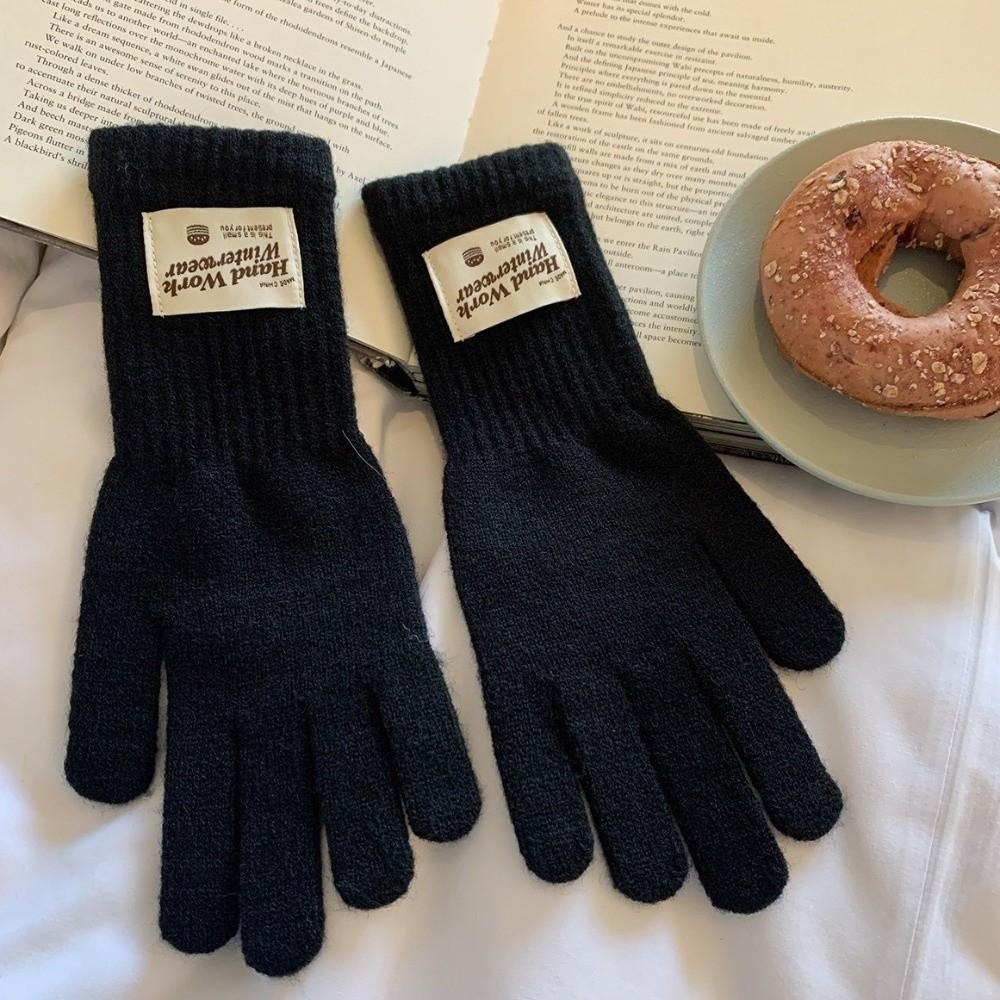 Warm Lining Full Finger Knitted Gloves One Size Faux Cashmere Gloves For Students