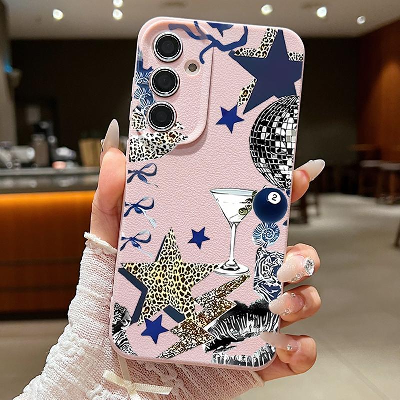 Leopard Star Disco Ball Pattern Case For Samsung Galaxy A57 A37 A17 A56 A36 A26 A16 A55 A35 A15 A54 A34 A14 5G Leather Texture Silicone Cover