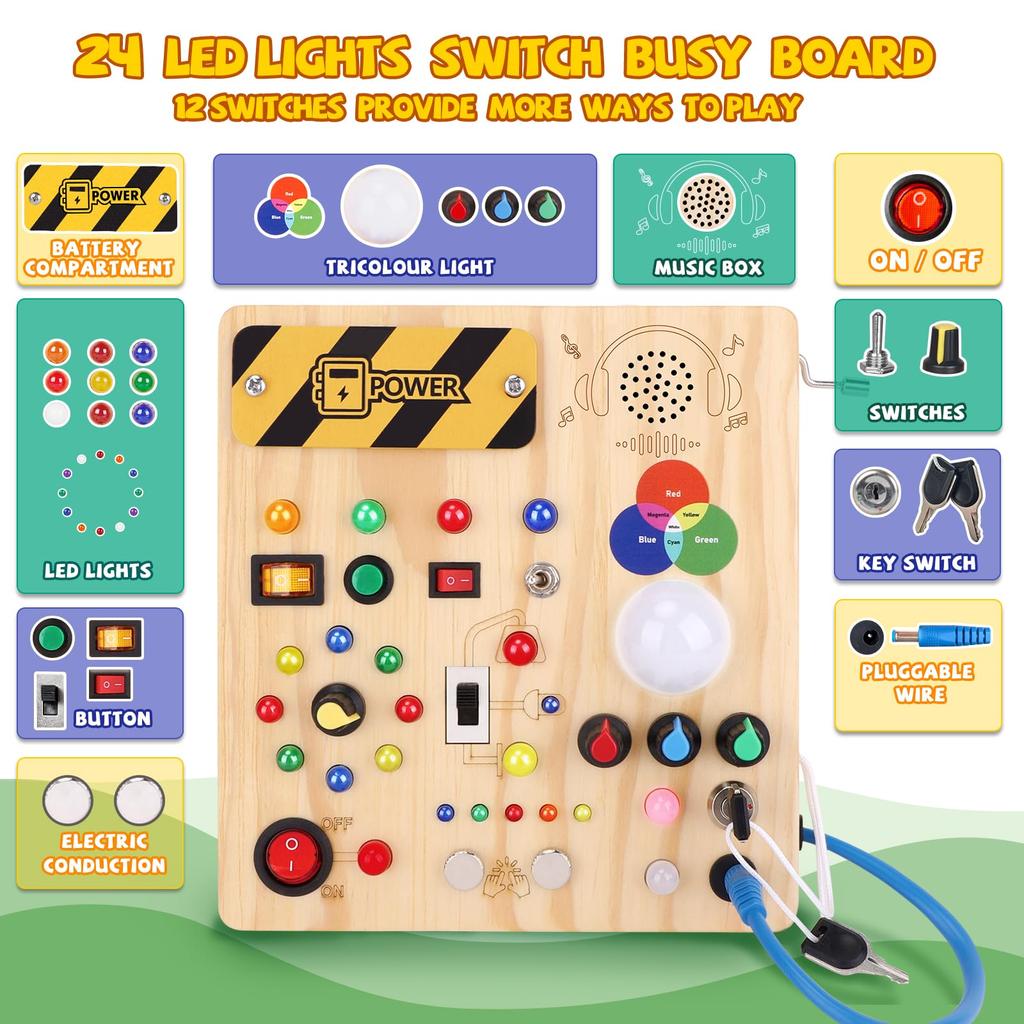 Beschäftigungsspielzeug für Jahre Holz Kleinkind Autismus Sensorisch Reise Ideales Geschenk für Einjährige Jungen Brettbrett,Montessori 1-3 Jahre, Spielzeug, Spielzeug, 1+ (Beschäftigt v4)