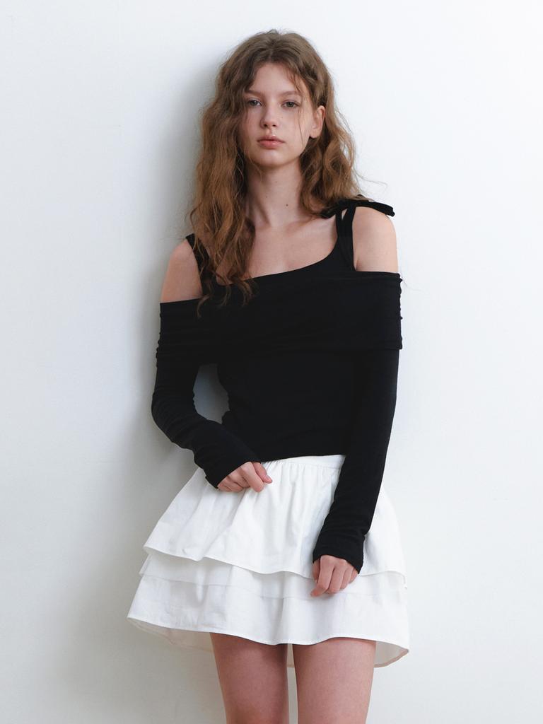 KINDABABY Ribbon Sleeveless & Off-Shoulder Top Set - Black