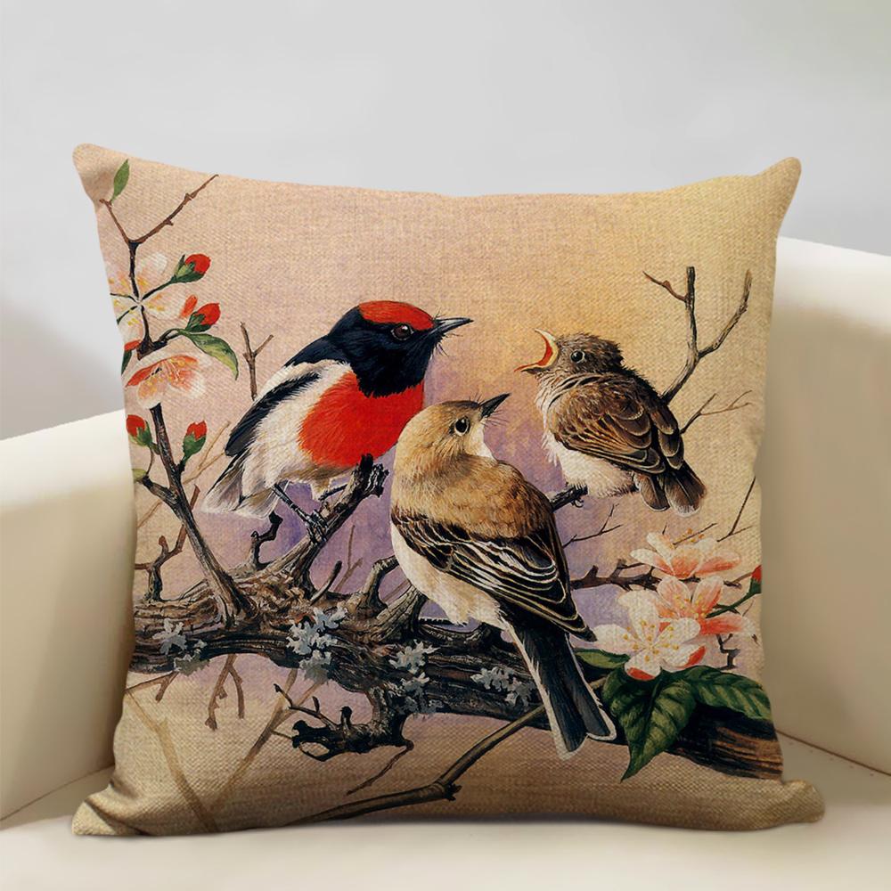 Bird Parrot Sofa Cushion Cover Bedroom Living Room Hotel Cafe Decoration Pillow Case 45x45cm Linen Pillowcase Chair Cushions