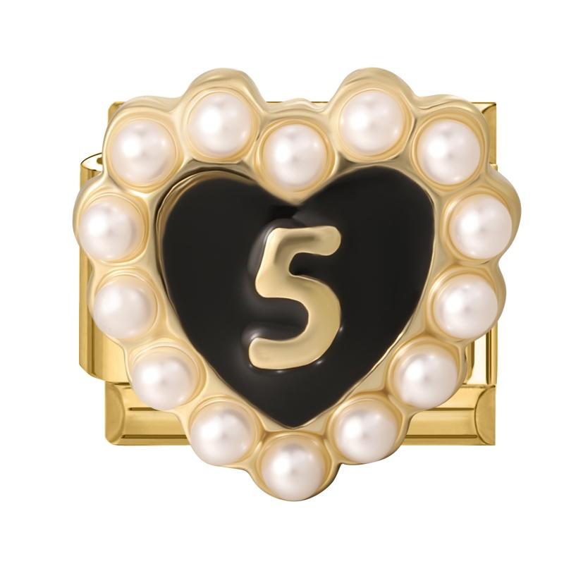New Gold Color Heart Bow Rabbit Ears Pearl Italian Charm Links Fit 9mm Stainless Steel Bracelet Women Men DIY Making Jewelry