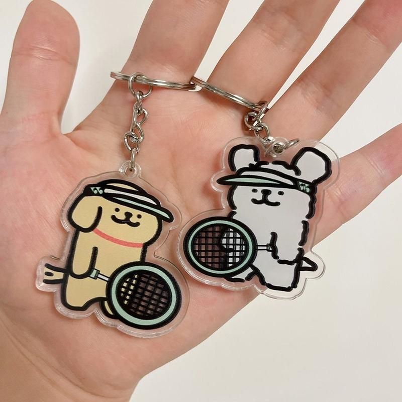 Cartoon Line Puppy Play Badminton Series Keychain Schoolbag Hangings Decoration Accessries Gifts