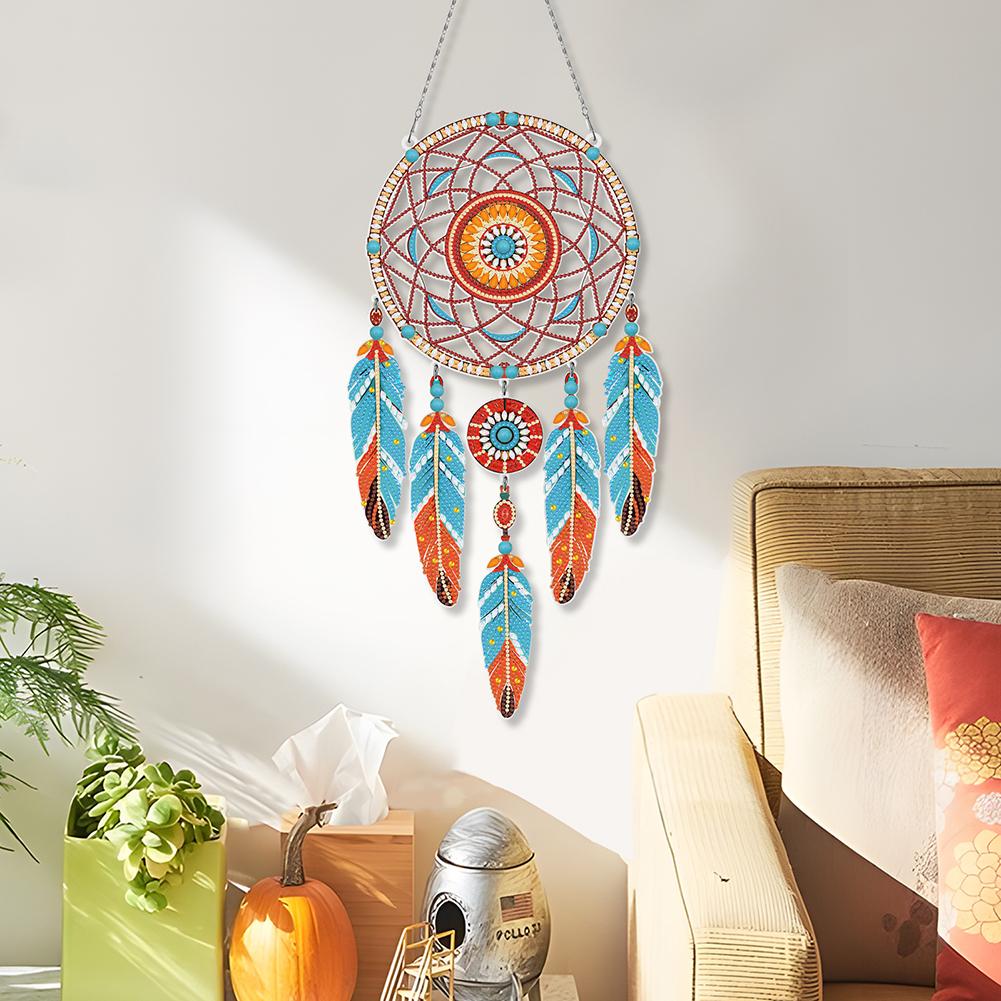 Łapacz Snów 2D Płaski DIY Sztuczne Kamienie Diamentowa Sztuka Wiszące Ozdoby na Okno Specjalny Kształt Diamentowa Sztuka Wisiorek DIY Wystrój Domu Wiszący Urok