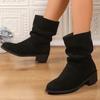 Fashion 2025 Slip On Thick Heels Ankle Boots Women 2025 Plus Size 35-43 Faux Suede Boots Woman Autumn Winter Block Heeled Short Booties