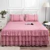 3pcs Set European Romance Lace Bed Skirt Soft Brushed Fabric Bedspread Princess King Queen Size 1pc Bed Skirt +2pccs Pillowcase