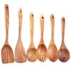Teak 9-Piece Kitchen Set: Solid Wood Spatula, Spoon, Fork, Non-stick Pan, Acacia Wood Utensils, Long Handle Pot & Vegetable Spatula