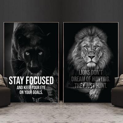 Animal Motivation Black and White Canvas Art Posters and Prints African Lion Kings Paintings On the Wall Art Modern Living Room Pictures Home Decor