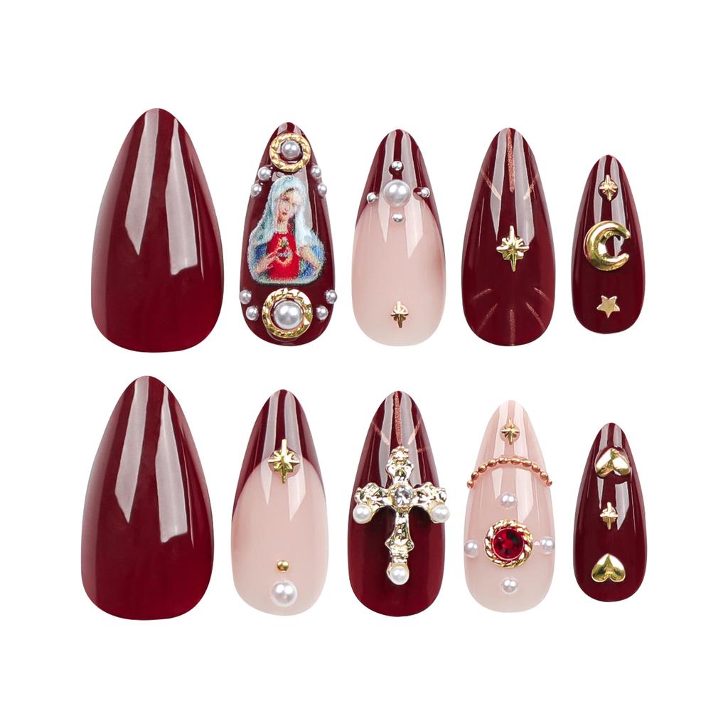 24 Pieces Europe and The United States Popular Nail Art Wearing Nail Cross Flash Diamond Explosion Flash Wearable Nail Piece Star Moon Fake Nail