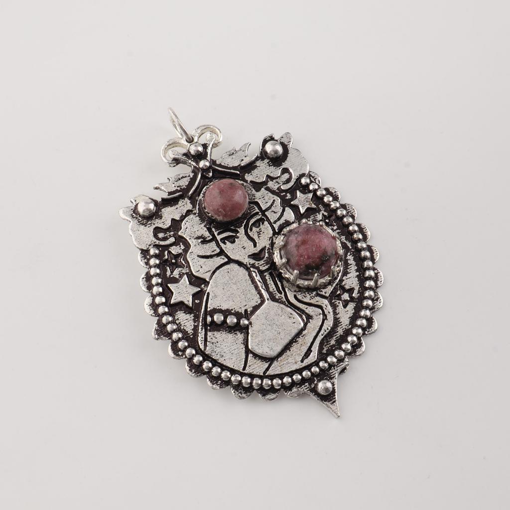 Natural Black Rhodonite Gemstone 925 Sterling Silver Women Jewelry Designer Pendant 1.9" For Gift CP-44-28