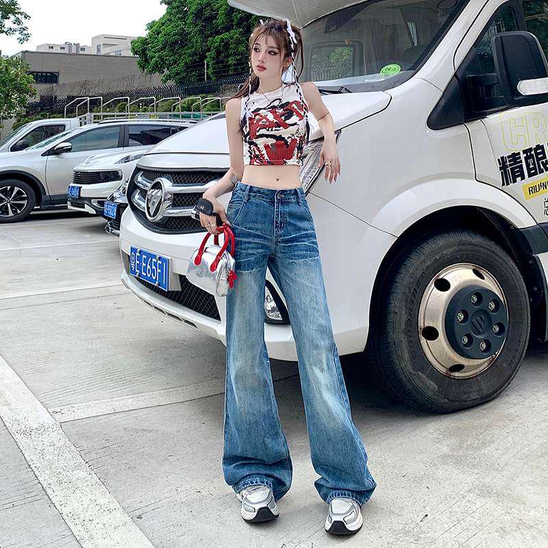 Retro Low-Waist Flare Jeans - Women s Slimming American Style Summer Pants L