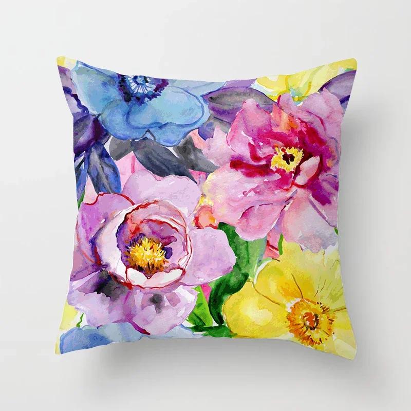 Model de flori Artă decorativă Husă de pernă Față de pernă Poliester 45*45 Perne Decorat Home Decor Față de pernă