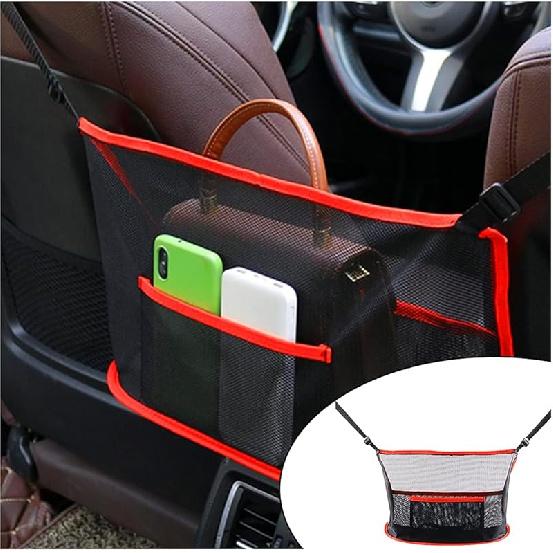 Handbag Holder For Auto, Net Pocket Purse Holder Between Front Seats Car Storage Organizer, Universal Accessory For Women And Men, Pet/Kids Car