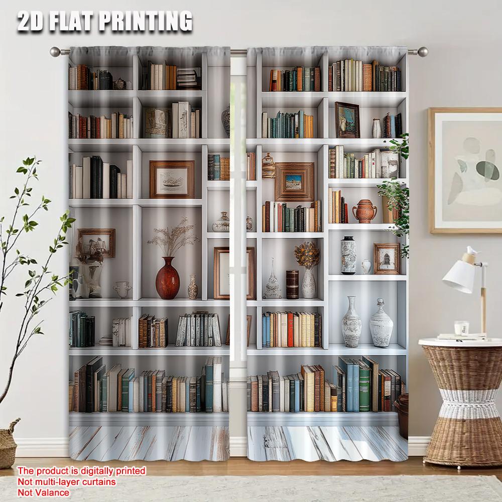 Tende per finestre con stampa piatta, ideali per feste, librerie, vasi, cornici, in tessuto, senza elettricità, per decorare le pareti. Set di 2 tende in poliestere lavabili.