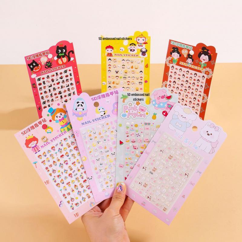 5D Embossed 3D Nail Art Stickers for Kids, Non-Toxic, Odorless, Luminous Princess Wearable Nails.